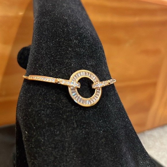 Rose Gold Plated Rhinestone Adjustable Bracelet - Picture 5 of 6